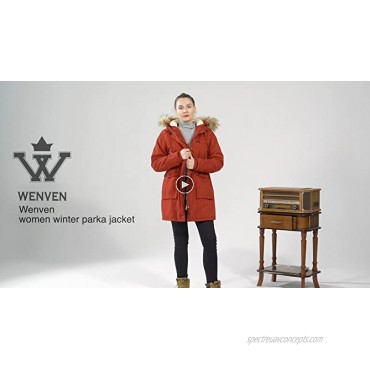 WenVen Women's Fleece Cotton Military Parka Fur Hooded Coat Jacket