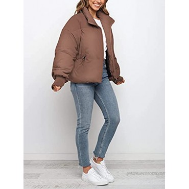 ZROZYL Women's Winter Puffer Down Jacket Long Sleeve Zipper Pockets Baggy Short Coats