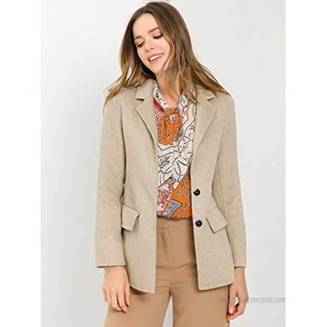 Allegra K Women's Notched Lapel Hidden Button Pockets Fleece Blazer Winter Pea Coat