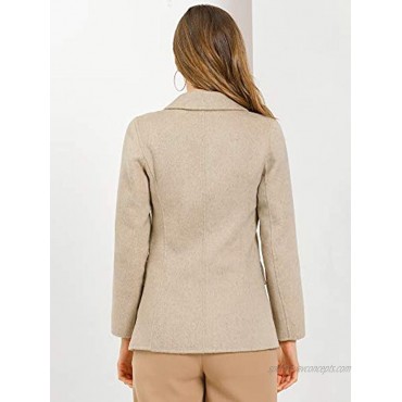 Allegra K Women's Notched Lapel Hidden Button Pockets Fleece Blazer Winter Pea Coat