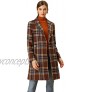 Allegra K Women's Notched Lapel Jacket Winter Long Sleeve Plaid Coat