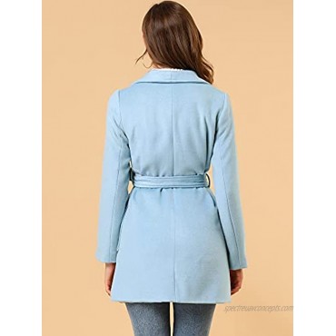 Allegra K Women's Shawl Collar Lapel Winter Belted Coat with Pockets