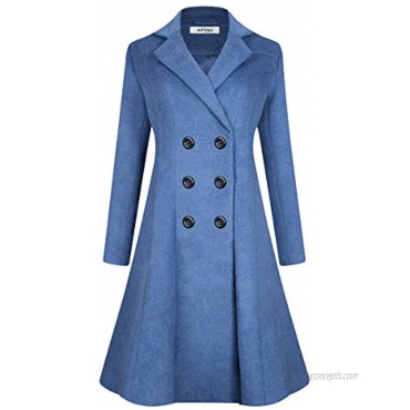 APTRO Women's Winter Wool Dress Coat Double Breasted Pea Coat Long Trench Coat