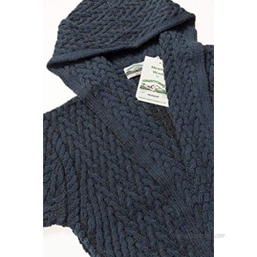 Aran Crafts Women's Cable Knit Herringbone Shawl Hood Coat 100% Merino Wool