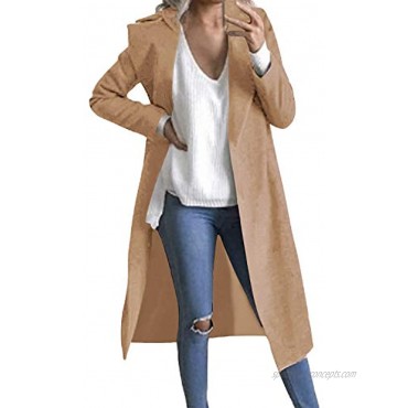 Auxo Women Trench Coat Long Sleeve Pea Coat Lapel Open Front Long Jacket Overcoat Outwear Cardigan