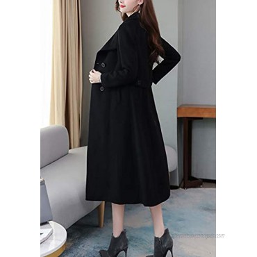 chouyatou Women's Chic Shawl Collar Work Double Breasted Maxi Long Wool Pea Coat