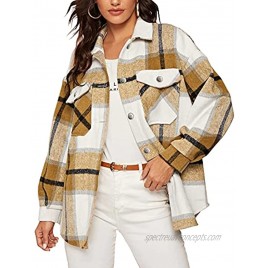 Gacaky Womens Wool Blend Plaid Front Button Casual Lapel Collar Jacket Outwear