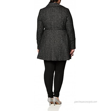GUESS Women's Fashion Plaid Fit and Flare Double Breasted Wool Coat