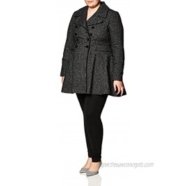GUESS Women's Fashion Plaid Fit and Flare Double Breasted Wool Coat