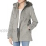 kensie Women's Short Duffle Coat with Front Plackets and Faux Fur Trimmed Hood