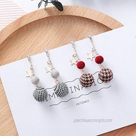 Korean Wild Plaid Long Ball Ball Diamond Earrings Five-Pointed Star Houndstooth Plush Star Star Earrings Earrings