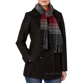 LONDON FOG Women's Double Breasted Peacoat with Scarf