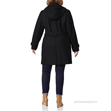 LONDON FOG Women's Double Lapel Thigh Length Button Front Wool Coat with Belt