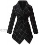 PLREOSEVNTE Women's Turn Down Collar Grid Coat Belted Wool Blend Coat Asymmetric Hem Wrap Coat…