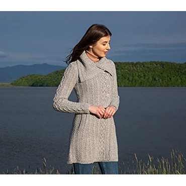 SAOL Irish Cardigan Sweater for Women with Side Pockets and Oversized Collar Soft Merino Blend
