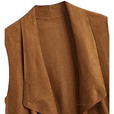SOLY HUX Women's Fringe Trim Sleeveless Lapel Open Front Vest Jacket Cardigan