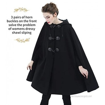 SUFCOMOU Cape Coat Women Hooded Poncho Cloak Vintage Plus Size Outwear Winter