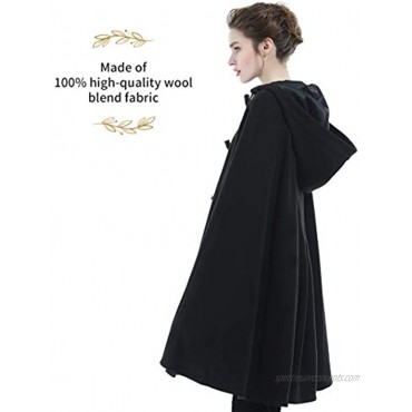SUFCOMOU Cape Coat Women Hooded Poncho Cloak Vintage Plus Size Outwear Winter