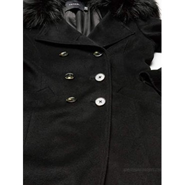 T Tahari Women's Double Breasted Wool Coat with Faux Fur