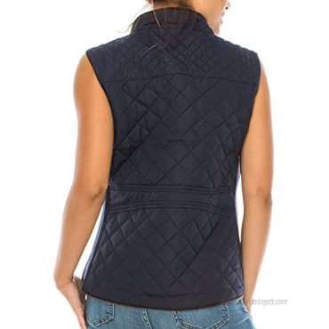 coul J WO902 Women's Quilted Padding Vest w Suede Piping Details & Pockets