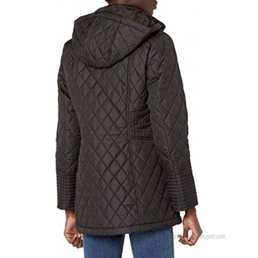 INTL d.e.t.a.i.l.s Women's Quilted Zip Front Coat Jacket with Hood
