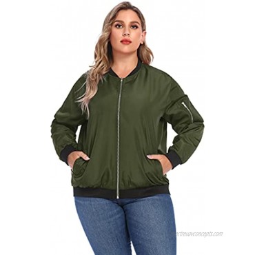 IN'VOLAND Womens Jacket Plus Size Bomber Jackets Lightweight with Pockets Zip Up Quilted Casual Coat Outwear
