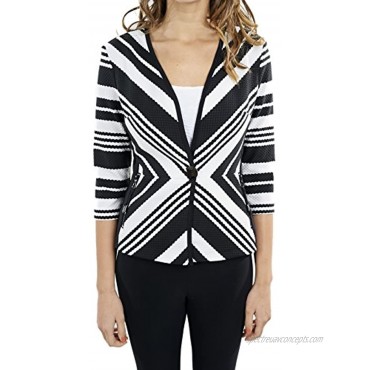 Joseph Ribkoff Black & White Striped Textured Coverup Jacket Style 172852