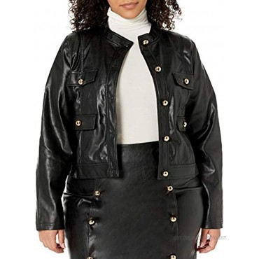 KENDALL + KYLIE Women's Vegan Leather Four Pocket Cropped Jacket