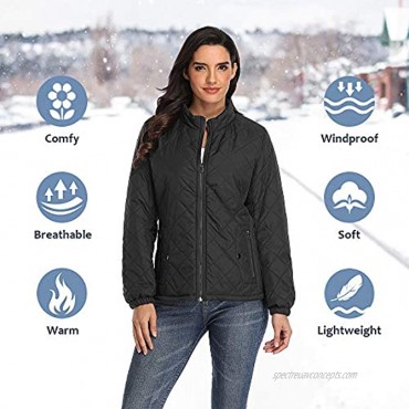 PEIQI Women's Quilted Jacket Coat Outwear Puffer Zip-up Stand Collar Padded Jacket with Pockets
