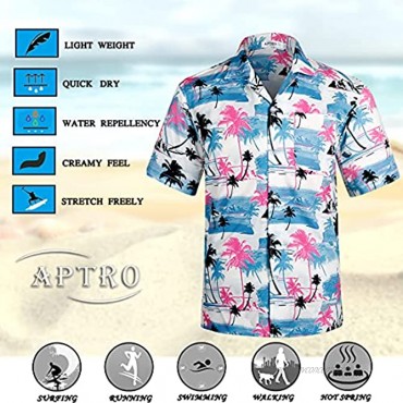 APTRO Men's Casual Hawaiian Shirt 4 Way Stretch Tropical Beach Shirts