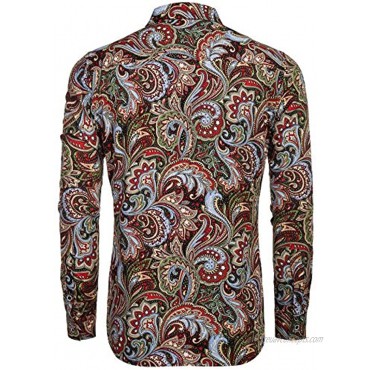 COOFANDY Men's Paisley Cotton Long Sleeve Shirt Floral Print Casual Retro Button Down Shirt