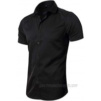 FLY HAWK Mens Dress Shirts Fitted Bamboo Fiber Short Sleeve Elastic Casual Button Down Shirts