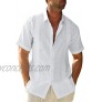 Hestenve Mens Short Sleeve Cuban Camp Guayabera Shirt Linen Cotton Hippie Beach Button Down Shirts