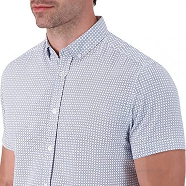 International Report Men's 4-Way Stretch Modern Slim Fit Easy Care Short Sleeve Button Down Printed Shirt