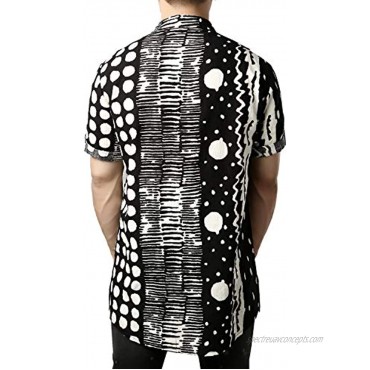 JOGAL Men's African Dashiki Boho Print Short Sleeve Button Down Shirts