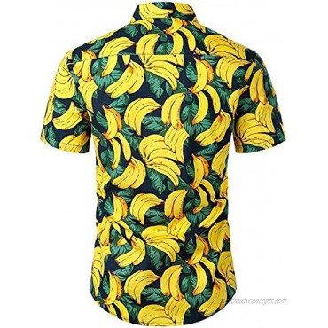 JOGAL Men's Casual Cotton Short Sleeve Button Down Hawaiian Shirt Suits