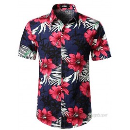 JOGAL Men's Flower Casual Button Down Short Sleeve Hawaiian Shirt