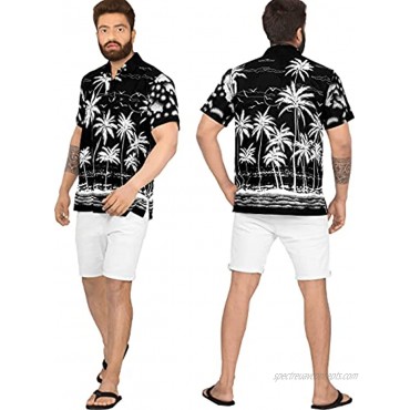 LA LEELA Men's Vintage Front Pocket Short Sleeve Hawaiian Beach Shirt