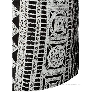 LucMatton Men's African Traditional Pattern Printed Hidden Button Long Sleeve Dashiki Shirt with Pocket