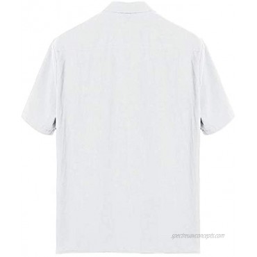 Men's Linen Shirt Cuban Camp Guayabera Shirts Short Sleeve Regular-Fit Button-Down Cotton Casual Summer Beach Tops
