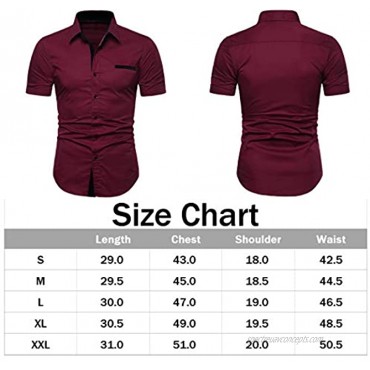 NeedBo Mens Short Sleeve Dress Shirts Slim-Fit Inner Contrast Casual Button Down Shirts