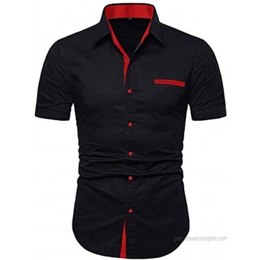NeedBo Mens Short Sleeve Dress Shirts Slim-Fit Inner Contrast Casual Button Down Shirts