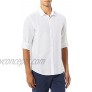 Perry Ellis Men's Rolled-Sleeve Solid Linen Cotton Button-up Slim Fit Shirt