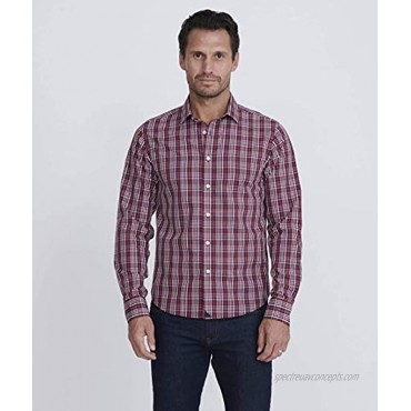 UNTUCKit Chevalier Untucked Shirt for Men Long Sleeve Wrinkle-Free Red Navy & White Plaid