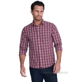 UNTUCKit Chevalier Untucked Shirt for Men Long Sleeve Wrinkle-Free Red Navy & White Plaid