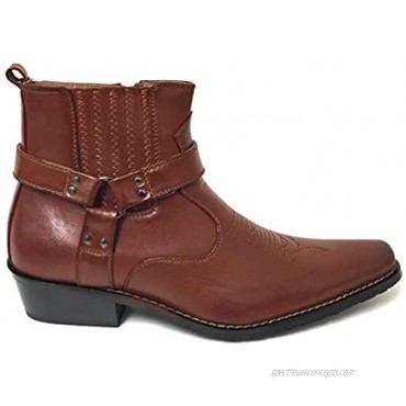 Alberto Fellini W1TCJ Men’s Cowboy Boots Western Ankle Harness Leather Lining Side Zipper Shoes