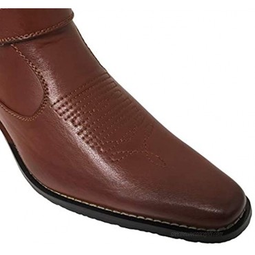Alberto Fellini W1TCJ Men’s Cowboy Boots Western Ankle Harness Leather Lining Side Zipper Shoes