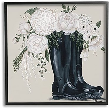 Stupell Industries White Flower Arrangement Boots Painting Design by Penny Lane Publishing Black Framed Wall Art 24 x 24 Multi-Color