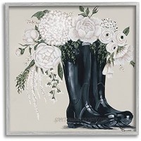 Stupell Industries White Flower Arrangement in Black Boots Painting Design by Penny Lane Publishing Gray Framed Wall Art 12 x 12 Multi-Color
