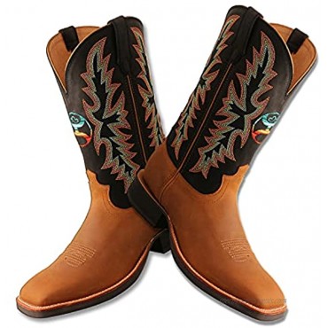Twisted X Men’s 12″ WS Toe Hooey Boot Western Pull-on Boots Peanut & Black 9 D